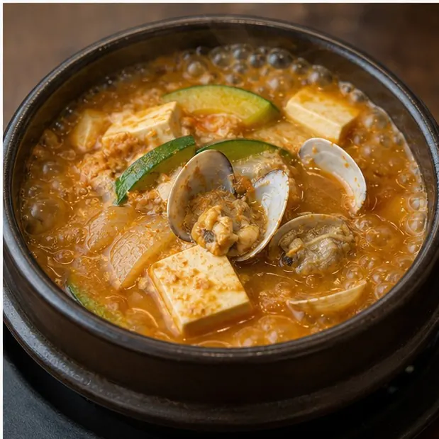 Doenjang jjigae with tofu and clams