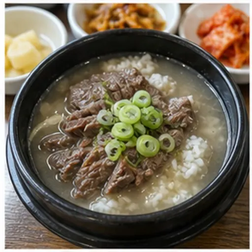 Korean-style serving of Beef gukbap