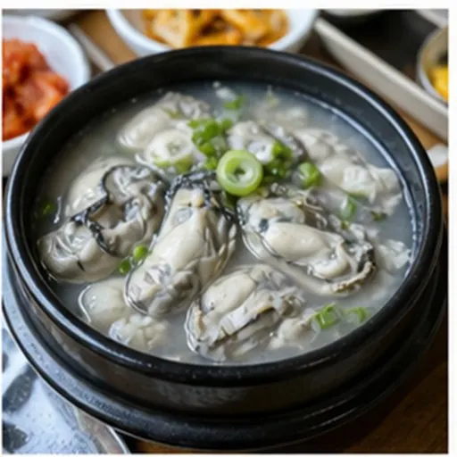 Korean-style serving of Oyster gukbap