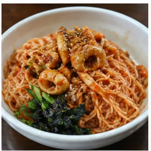 Korean-style serving of Whelk spicy noodles