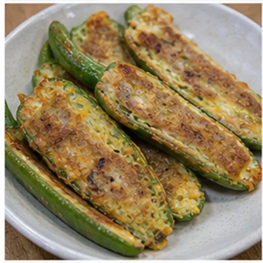 Korean-style serving of Stuffed pepper fritter