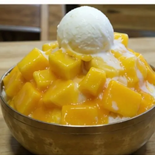 Korean-style serving of Mango bingsu