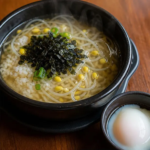 Kongnamul gukbap with a poached egg