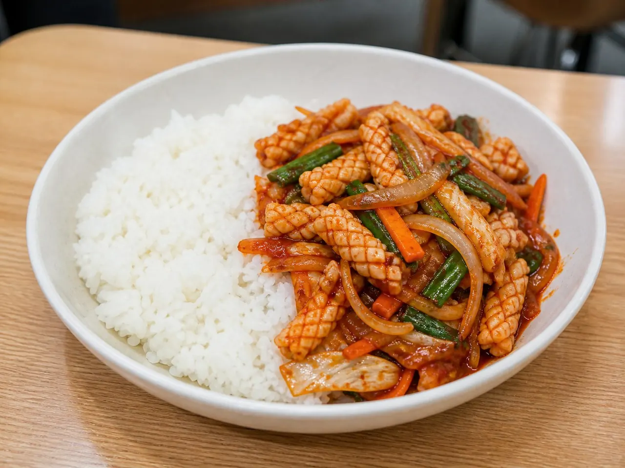 Ojingeo-deopbap (arroz con calamar salteado)